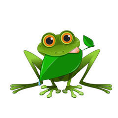 Sticker - Illustration of a Frog with a Leaf in its Mouth