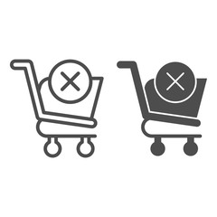 Poster - Remove from shopping cart line and glyph icon. Market trolley with cross buttun. Commerce vector design concept, outline style pictogram on white background, use for web and app. Eps 10.