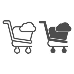 Poster - Shopping cart online line and glyph icon. Market trolley storage with cloud sign. Commerce vector design concept, outline style pictogram on white background, use for web and app. Eps 10.