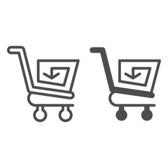 Poster - Loading consumer cart line and glyph icon. Market trolley with spiral arrow sign. Commerce vector design concept, outline style pictogram on white background, use for web and app. Eps 10.