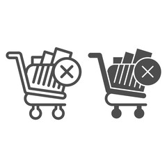 Poster - Remove from shopping cart line and glyph icon. Denied goods in market trolley. Commerce vector design concept, outline style pictogram on white background, use for web and app. Eps 10.