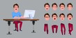 casual cartoon man worker for animation or motion with different facial emotions and hands. Office worker character set