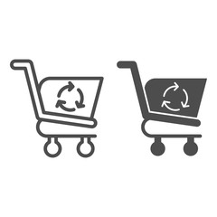 Poster - Refreshing shopping cart line and glyph icon. Market consumer basket with recycle sign. Commerce vector design concept, outline style pictogram on white background, use for web and app. Eps 10.