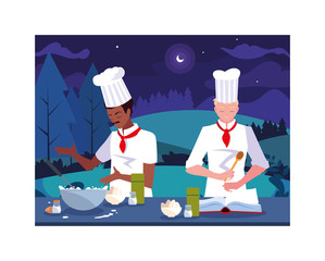 Poster - men cooking, chef in white uniform