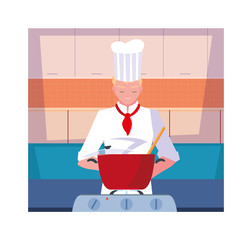 Poster - man cooking, chef in white uniform