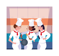 Wall Mural - beautiful women cooking, chef in white uniform