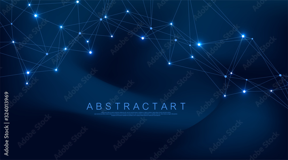 Abstract digital network connection structure on blue background ...