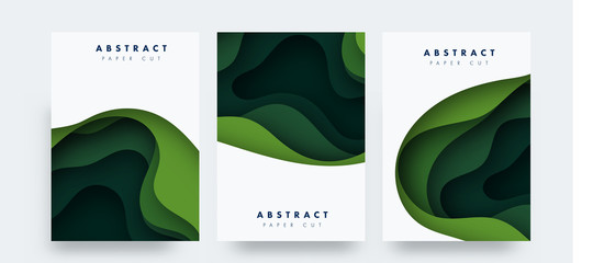 Poster - Vertical banners set with 3D abstract background and paper cut shapes. Vector design layout for business presentations, flyers, posters and invitations. green carving art
