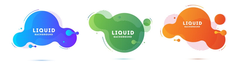 Fototapete - Set of liquid color abstract geometric shapes. Fluid gradient elements for minimal banner, logo, social post. Futuristic trendy dynamic elements. Abstract background