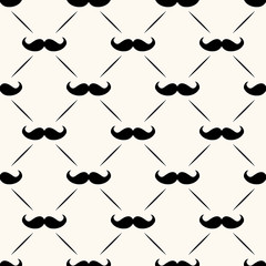 Wall Mural - Father's day vector seamless pattern, geometrical background with mustaches and lines, simple elegance monochrome illustration. Good for prints, web and texture