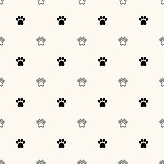 Geometrical seamless pattern with animal paw footprint. Dog paw prints background