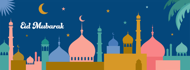 Wall Mural - Ramadan Kareem, Happy Ramadan, greeting card and banner. Eid mubarak, Islamic holiday background. Vector illustration