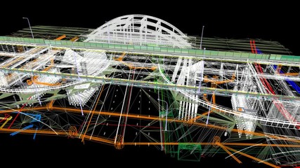 Wall Mural - the bim model of the object of transport infrastructure of wireframe view
