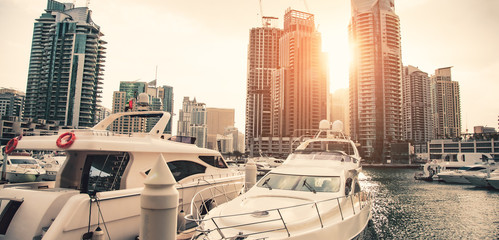 Poster - high building and ship at the sunset