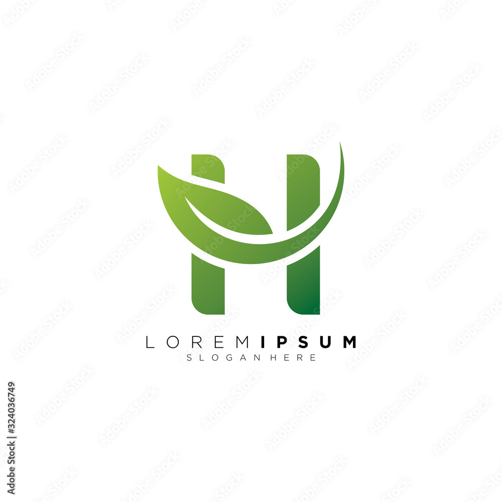 letter H with leaf logo design vector Stock Vector | Adobe Stock
