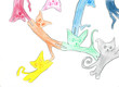 Kolorowe koty, szkic ołówkiem, rysunek dziecka