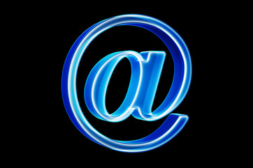 Leinwandbilder - E-mail, at sign with hologram effect, 3D rendering