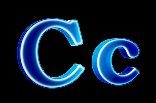 Letters C with hologram effect, 3D rendering
