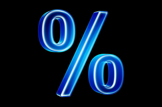 Percent symbol with hologram effect, 3D rendering