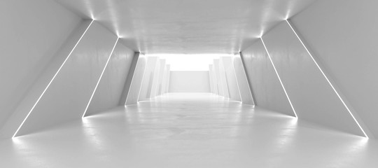 Poster - Modern tunnel in futuristic interior with futuristic lighting central perspective 3d render illustration