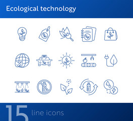 Wall Mural - Ecological technology icons. Set of line icons. No plastic, recycling, label. Eco technology concept. Vector illustration can be used for topics like ecology, technology, environment