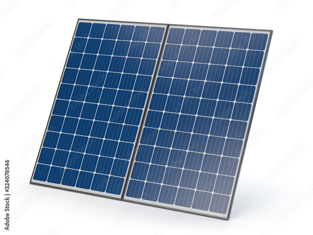 Isolated solar panels - 3D illustration - obrazy, fototapety, plakaty 