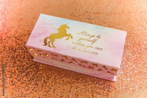 Fotomural Always be yourself unless you can be a unicorn pink baby shower gift table box