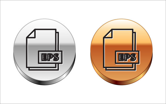 Black line EPS file document. Download eps button icon isolated on white background. EPS file symbol. Silver-gold circle button. Vector Illustration