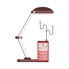 Poster - media player mp3 with earphones and desk lamp