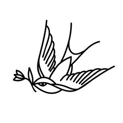 swallow doodle icon, traditional tattoo illustration