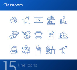 Wall Mural - Classroom line icon set. Subject, homework, knowledge. Education concept. Can be used for topics like studying, school, college