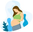 © andin - Pregnant woman with beautiful floral decoration. vector illustration