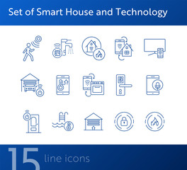 Canvas Print - Set of Smart House and Technology icons. Thin line vector. Smart house concept. Flat illustration can be used for web design, interface, mobile application, infographics, advertising