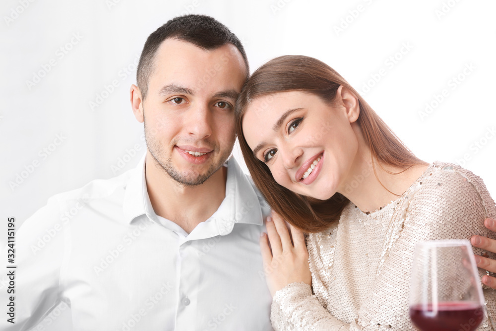 Portrait of happy couple in cafe
