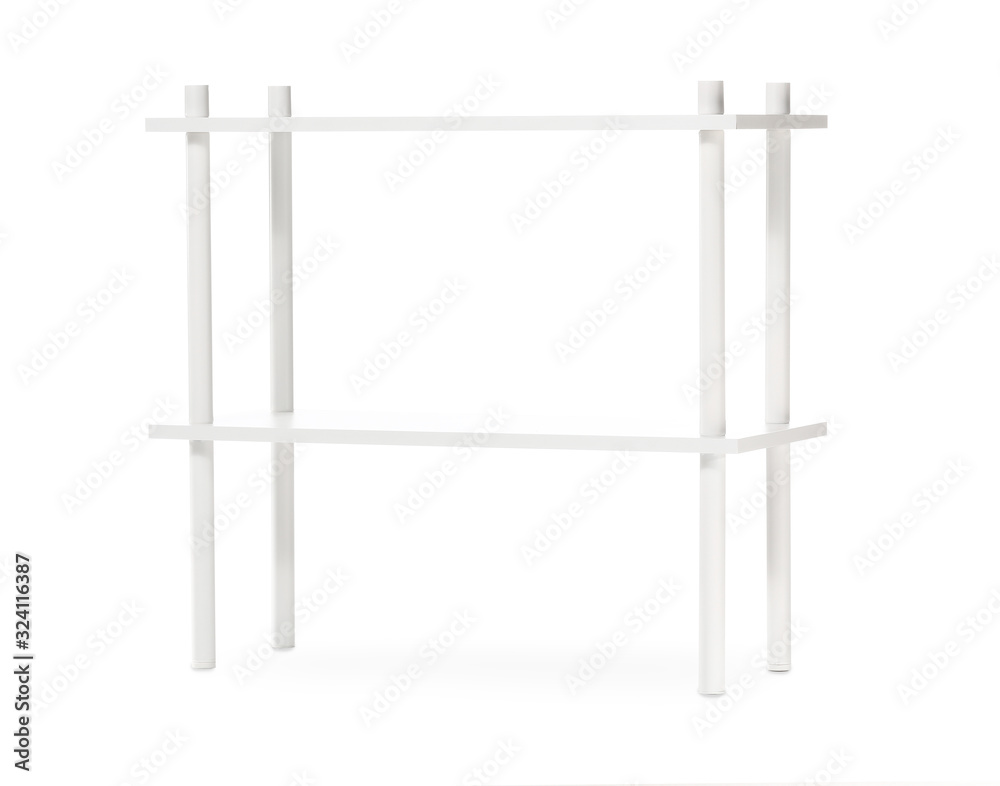 Empty shelving unit on white background