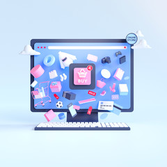 Poster - Shopping on-line. Online store on website or mobile application. 3d rendering background. digital marketing shop