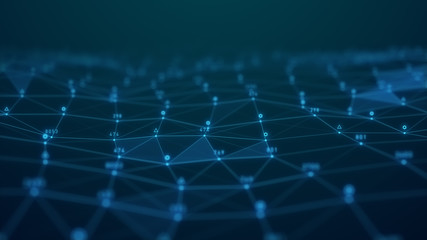 Fototapete - abstract plexus geometry data background connecting technology concept digital communication network moving line and dot