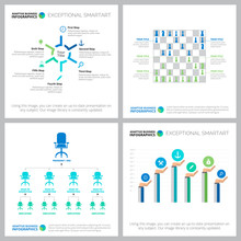 Colorful Diagram Design Set For Workflow Layout, Annual Analysis, Presentation, Landing, Web Design. Business And Accounting Concept With Metaphor, Flow, Process, Bar Charts