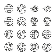 Canvas Print - Globe line icons set.