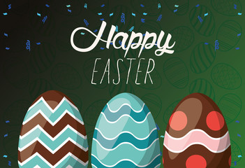 Canvas Print - happy easter card with lettering and eggs painted