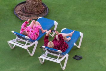 Holiday makers at the Dead sea resort, Israel