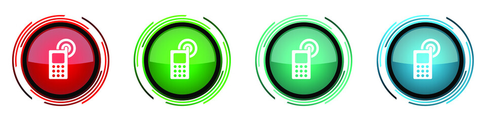 Poster - Phone round glossy vector icons, mobile, cell set of buttons for webdesign, internet and mobile phone applications in four colors options isolated on white background