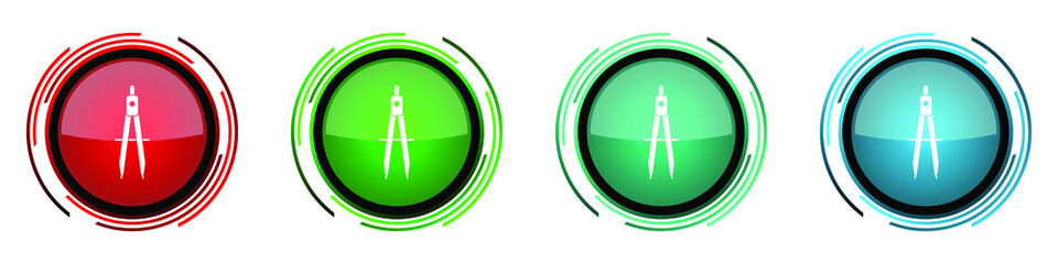 Leinwandbilder - Learning round glossy vector icons, education set of buttons for webdesign, internet and mobile phone applications in four colors options isolated on white background
