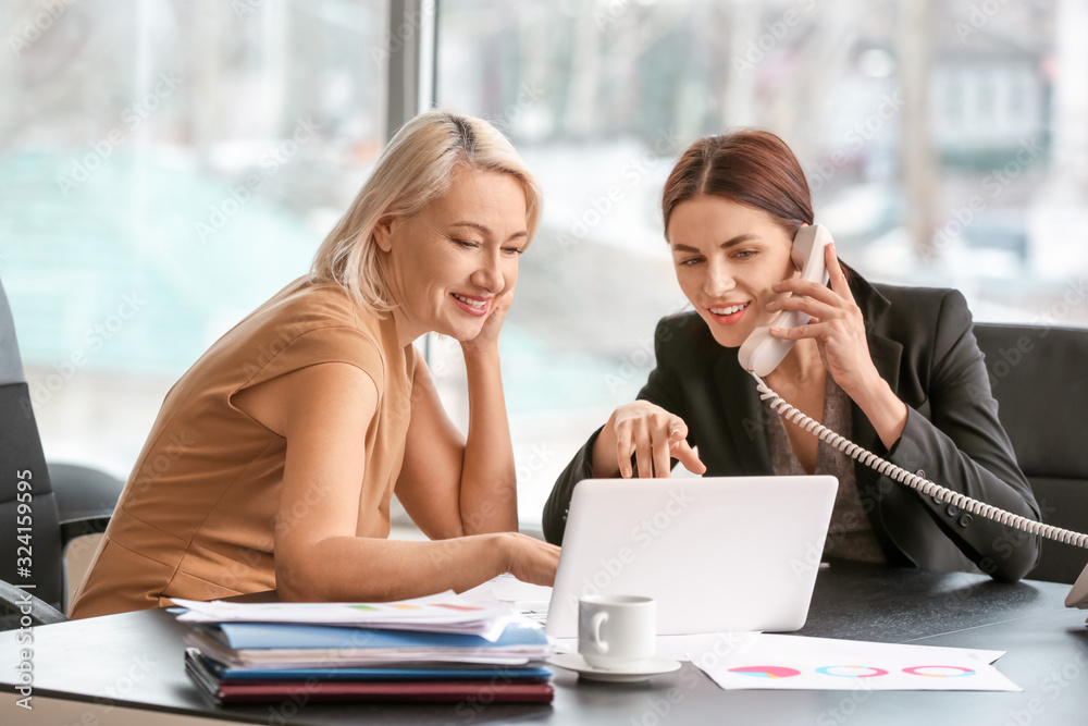 Female accountant and her colleague working in office