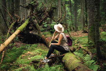 Woman in forest in vacation.