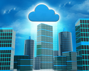 Poster - Modern city with cloud computing. 3d illustration.