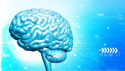 Poster - Human brain on technology background. 3d illustration.