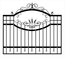 Wall Mural - Gates forged sketch. Artistic forging. Iron door design. illustration isolated on white background. Exterior. Garden gate..