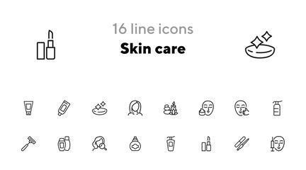 Sticker - Skin care line icon set. Injection, lipstick, manicure. Beautician concept. Can be used for topics like beauty salon, makeup, cosmetology