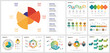 Bright analytic charts design set for report document layout, annual analytics, slide, site design. Business and statistics concept with radial diagram, bar, percentage, process, and flow charts.